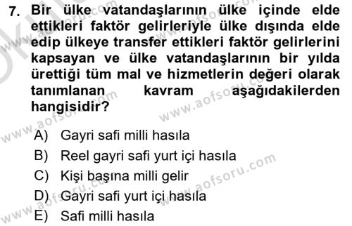 Ekonomik Analiz Dersi 2021 - 2022 Yılı Yaz Okulu Sınavı 7. Soru