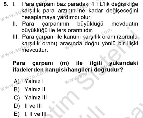 Ekonomik Analiz Dersi 2023 - 2024 Yılı (Final) Dönem Sonu Sınavı 5. Soru