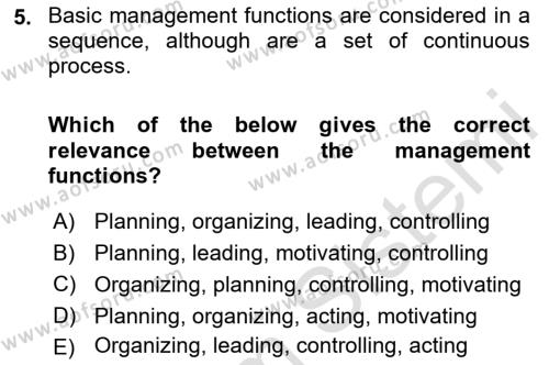 Introduction to Business Dersi 2022 - 2023 Yılı Yaz Okulu Sınavı 5. Soru