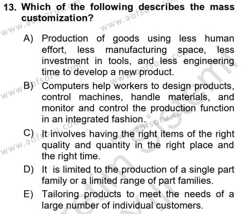 Introduction to Business Dersi 2023 - 2024 Yılı Yaz Okulu Sınavı 13. Soru