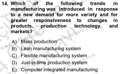 Introduction to Business Dersi 2023 - 2024 Yılı Yaz Okulu Sınavı 14. Soru