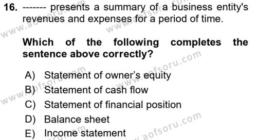 Introduction to Business Dersi 2023 - 2024 Yılı Yaz Okulu Sınavı 16. Soru
