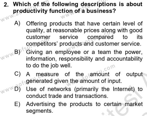 Introduction to Business Dersi 2023 - 2024 Yılı Yaz Okulu Sınavı 2. Soru