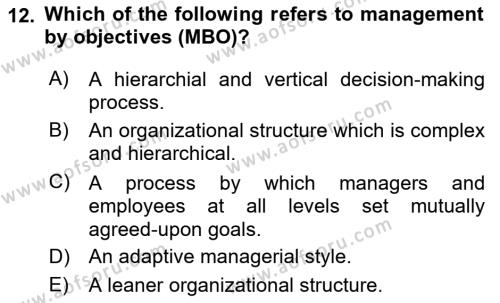 Business Management Dersi 2017 - 2018 Yılı (Vize) Ara Sınavı 12. Soru