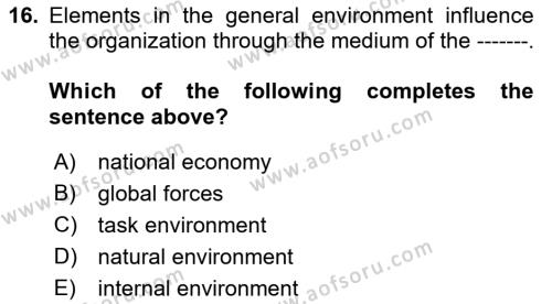 Business Management Dersi 2017 - 2018 Yılı (Vize) Ara Sınavı 16. Soru