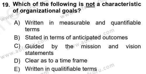 Business Management Dersi 2017 - 2018 Yılı (Vize) Ara Sınavı 19. Soru