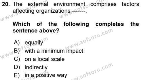 Business Management Dersi 2017 - 2018 Yılı (Vize) Ara Sınavı 20. Soru