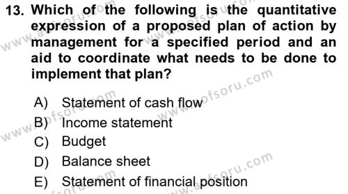 Business Management Dersi 2017 - 2018 Yılı (Final) Dönem Sonu Sınavı 13. Soru