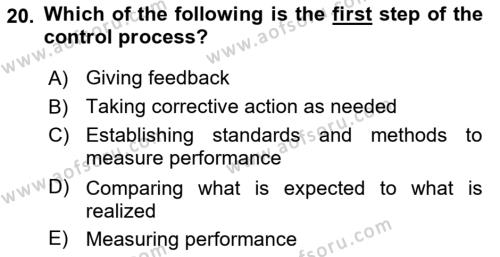 Business Management Dersi 2017 - 2018 Yılı (Final) Dönem Sonu Sınavı 20. Soru