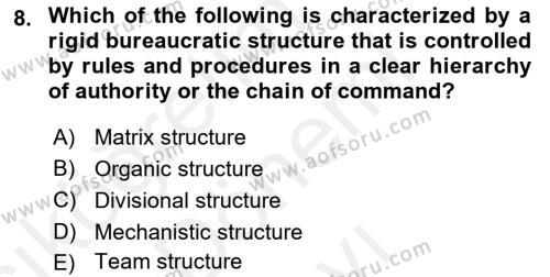 Business Management Dersi 2017 - 2018 Yılı (Final) Dönem Sonu Sınavı 8. Soru