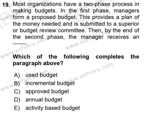 Business Management Dersi 2018 - 2019 Yılı (Vize) Ara Sınavı 19. Soru