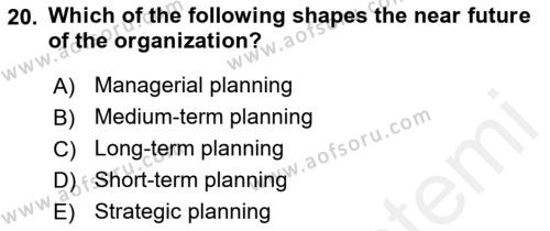 Business Management Dersi 2018 - 2019 Yılı (Vize) Ara Sınavı 20. Soru