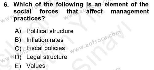 Business Management Dersi 2018 - 2019 Yılı (Vize) Ara Sınavı 6. Soru