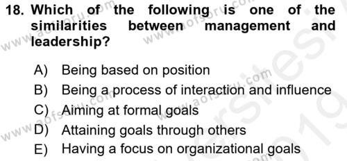 Business Management Dersi 2018 - 2019 Yılı (Final) Dönem Sonu Sınavı 18. Soru