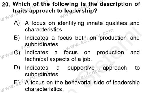 Business Management Dersi 2018 - 2019 Yılı (Final) Dönem Sonu Sınavı 20. Soru