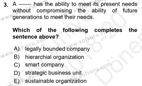 Business Management Dersi 2018 - 2019 Yılı (Final) Dönem Sonu Sınavı 3. Soru
