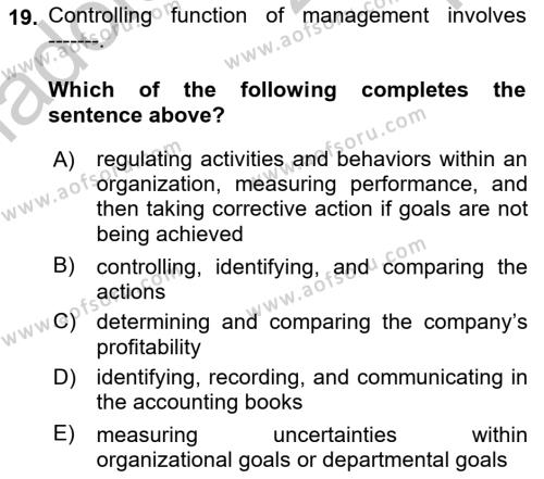 Business Management Dersi 2018 - 2019 Yılı Yaz Okulu Sınavı 19. Soru