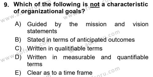 Business Management Dersi 2018 - 2019 Yılı Yaz Okulu Sınavı 9. Soru