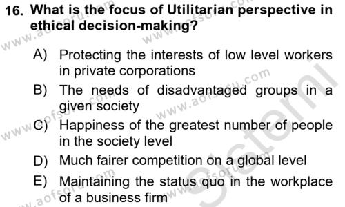 Business Management Dersi 2021 - 2022 Yılı (Vize) Ara Sınavı 16. Soru