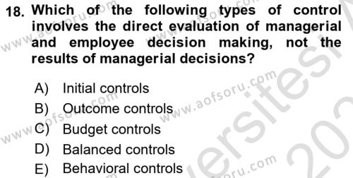 Business Management Dersi 2021 - 2022 Yılı (Final) Dönem Sonu Sınavı 18. Soru
