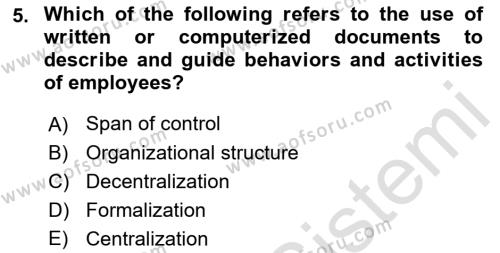 Business Management Dersi 2021 - 2022 Yılı (Final) Dönem Sonu Sınavı 5. Soru