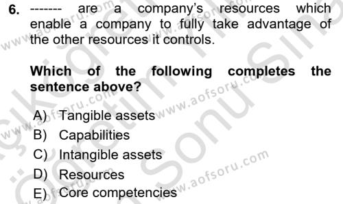 Business Management Dersi 2021 - 2022 Yılı (Final) Dönem Sonu Sınavı 6. Soru