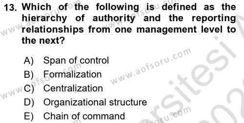 Business Management Dersi 2021 - 2022 Yılı Yaz Okulu Sınavı 13. Soru