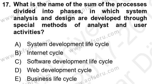 Business Information Systems Dersi 2017 - 2018 Yılı (Vize) Ara Sınavı 17. Soru