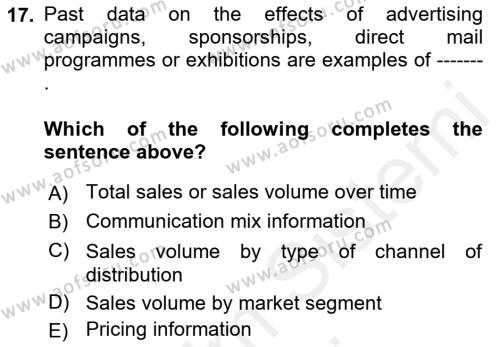 Business Information Systems Dersi 2017 - 2018 Yılı (Final) Dönem Sonu Sınavı 17. Soru