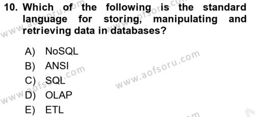 Business Information Systems Dersi 2018 - 2019 Yılı (Vize) Ara Sınavı 10. Soru