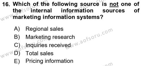 Business Information Systems Dersi 2018 - 2019 Yılı Yaz Okulu Sınavı 16. Soru