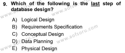 Business Information Systems Dersi 2018 - 2019 Yılı Yaz Okulu Sınavı 9. Soru