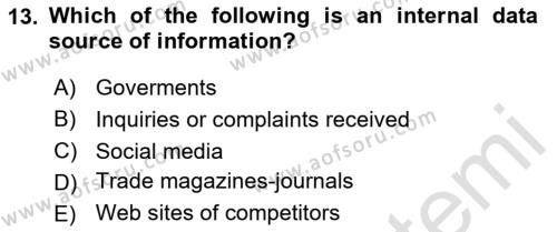 Business Information Systems Dersi 2020 - 2021 Yılı Yaz Okulu Sınavı 13. Soru