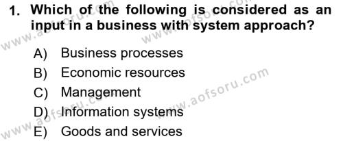 Business Information Systems Dersi 2021 - 2022 Yılı (Vize) Ara Sınavı 1. Soru