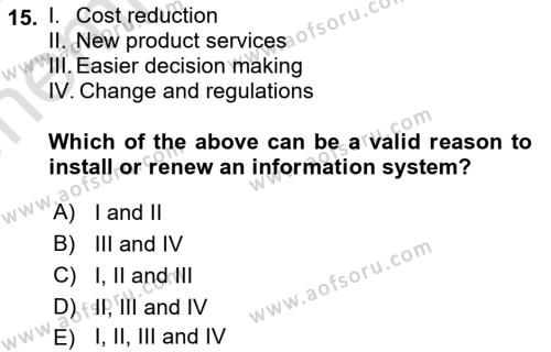 Business Information Systems Dersi 2021 - 2022 Yılı (Vize) Ara Sınavı 15. Soru