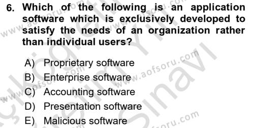 Business Information Systems Dersi 2021 - 2022 Yılı (Vize) Ara Sınavı 6. Soru