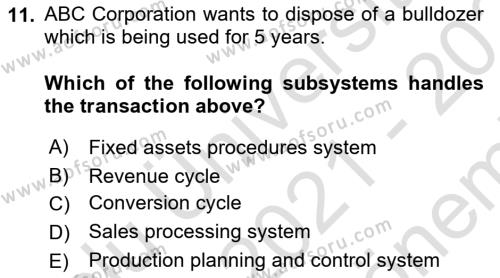 Business Information Systems Dersi 2021 - 2022 Yılı (Final) Dönem Sonu Sınavı 11. Soru