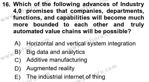 Business Information Systems Dersi 2021 - 2022 Yılı Yaz Okulu Sınavı 16. Soru