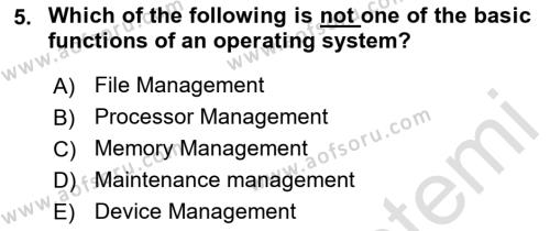 Business Information Systems Dersi 2021 - 2022 Yılı Yaz Okulu Sınavı 5. Soru