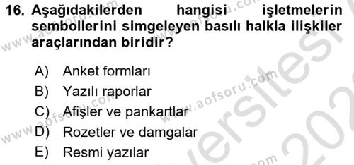 İşletme İletişimi Dersi 2021 - 2022 Yılı (Vize) Ara Sınavı 16. Soru