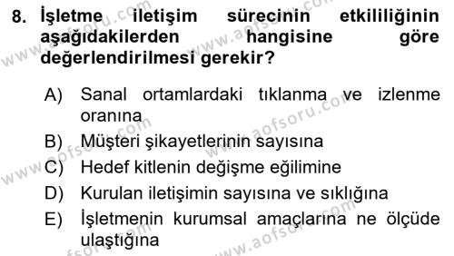 İşletme İletişimi Dersi 2021 - 2022 Yılı (Final) Dönem Sonu Sınavı 8. Soru