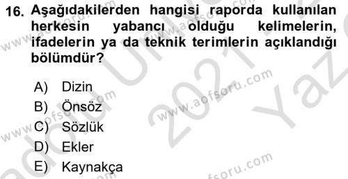 İşletme İletişimi Dersi 2021 - 2022 Yılı Yaz Okulu Sınavı 16. Soru