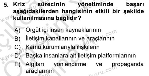 İşletme İletişimi Dersi 2021 - 2022 Yılı Yaz Okulu Sınavı 5. Soru