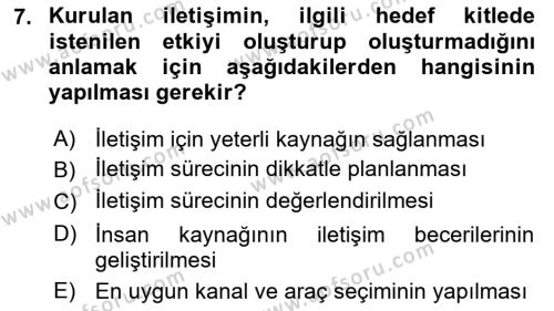 İşletme İletişimi Dersi 2021 - 2022 Yılı Yaz Okulu Sınavı 7. Soru