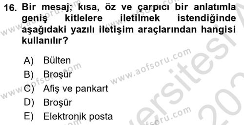 İşletme İletişimi Dersi 2023 - 2024 Yılı (Vize) Ara Sınavı 16. Soru