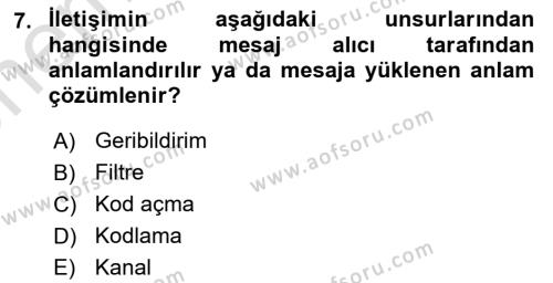 İşletme İletişimi Dersi 2023 - 2024 Yılı (Vize) Ara Sınavı 7. Soru