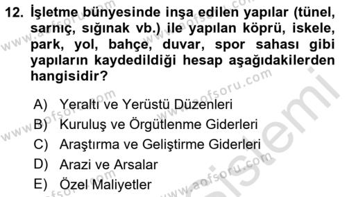 Finansal Muhasebe Dersi 2020 - 2021 Yılı Yaz Okulu Sınavı 12. Soru