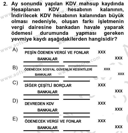 Finansal Muhasebe Dersi 2020 - 2021 Yılı Yaz Okulu Sınavı 2. Soru