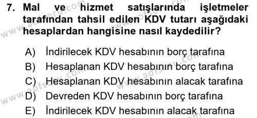 Finansal Muhasebe Dersi 2020 - 2021 Yılı Yaz Okulu Sınavı 7. Soru