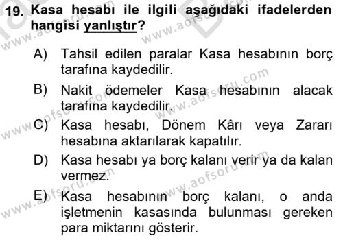 Finansal Muhasebe Dersi 2021 - 2022 Yılı (Vize) Ara Sınavı 19. Soru